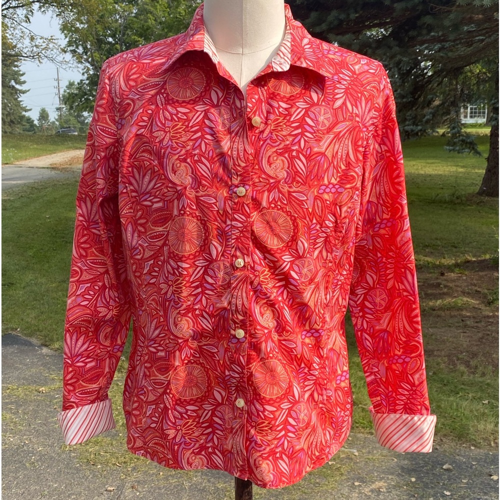 Liz Claiborne 16 blouse long sleeve orange/pink/lavender excellent condition